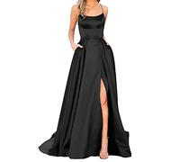Prom Dresses Ladies Long Women Elegant Backless Long DressesCrisn Satin Spaghetti Party Prom Dress Side Slit Wedding Evening Party Dress With Pockets Short Satin Dresses for Women Formal