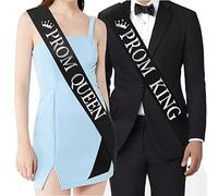 "Prom King" and"Prom Queen" Sashes - Graduation Party School Party Accessories, Black with Silver Print