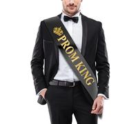 Prom King and Queen Satin Sashes, Set of 2, 160cm x 10cm each, Black and Gold Text, Gold and Black Text (Prom King, Printed Front and Back)