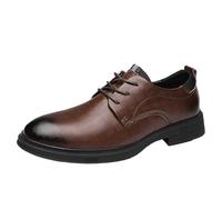 Prom Men Dress Oxford Shoes Pu Leather Lace-up Plain Toe Casual Slip Resistant Block Heel Anti-Slip Rubber Sole Shoe(Marrone,7 UK)