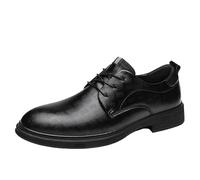 Prom Men Dress Oxford Shoes Pu Leather Lace-up Plain Toe Casual Slip Resistant Block Heel Anti-Slip Rubber Sole Shoe(Negro,7.5 UK)