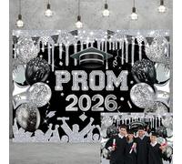 Prom Night Backdrop 2025 Black and Silver Graduation Photography Background Class of 2025 Graduation Prom Banner for Congrats Grad Prom Send Off Party Decorations Supplies (Black, 94X70 inch (8x6FT))
