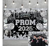 Prom Night Send Off Backdrop Black and Silver 2025 Graduation Photography Background Class of 2025 Congrats Grad Party Decorations Background (Black, 7X5FT (210x150cm))