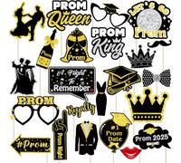 Prom Photo Booth Props Kit, Prom Decorations for Party,23pcs Black Gold Prom Decorations Photo Props ,Prom 2025 Selfie Prom Photo Props Decorations