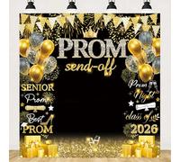 Prom Send Off 2026 Backdrop Black Gold Congratulations Grad Party Decorations Background Prom Night Party Supplies (gold, 6X6FT (180x180cm))