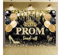 Prom Send Off Backdrop 7x5FT Black Gold Glitter Graduation Photography Backdrop Class of 2025 Congrats Grad Decoration Background 84x60 inch