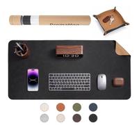 PROMATTOO Faux Leather Desk Mat with Valet Tray, Non-Slip Waterproof Desk Pad, Cork-Effect Printed Backing, Desk Protector with Gift Tube for Office & Home(Classic Black)