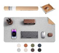 PROMATTOO Faux Leather Desk Mat with Valet Tray, Non-Slip Waterproof Desk Pad, Cork-Effect Printed Backing, Desk Protector with Gift Tube for Office & Home(Mist Gray)