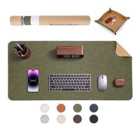 PROMATTOO Faux Leather Desk Mat with Valet Tray, Non-Slip Waterproof Desk Pad, Cork-Effect Printed Backing, Desk Protector with Gift Tube for Office & Home(Olive Green)