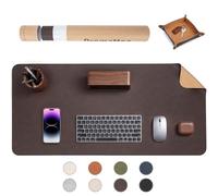 PROMATTOO Faux Leather Desk Mat with Valet Tray, Non-Slip Waterproof Desk Pad, Cork-Effect Printed Backing, Desk Protector with Gift Tube for Office & Home(Espresso Brown)