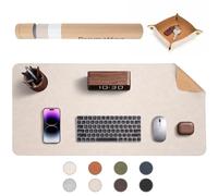PROMATTOO Faux Leather Desk Mat with Valet Tray, Non-Slip Waterproof Desk Pad, Cork-Effect Printed Backing, Desk Protector with Gift Tube for Office & Home(Warm Beige)