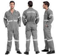 ProMaxFit Men's Long Sleeves Coverall Boiler Suit for Workshop Mechanics - Gray Color, 9 Sizes - Overall Cotton Blend Jumpsuit for Painters, gardeners, Welders and builders. (GREY, 2XL)