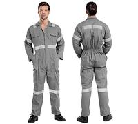 ProMaxFit Men's Long Sleeves Coverall Boiler Suit for Workshop Mechanics - Gray Color, 9 Sizes - Overall Cotton Blend Jumpsuit for Painters, gardeners, Welders and builders.