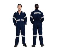 ProMaxFit Men's Long Sleeves Coverall Boiler Suit for Workshop Mechanics - Gray Color, 9 Sizes - Overall Cotton Blend Jumpsuit for Painters, gardeners, Welders and builders. (BLUE REFLECTER, 2XL)