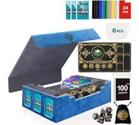 PROMAXIBINDER MTG Trading Card Storage Box with Playmat Fits 3000+ Cards, 3-Row Commander Deck Case, 3 Display Windows, 6 Movable Partitions, 24 Dividers, for Magic/TCG/YuGiOh/Sport (Blue&Grey)