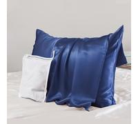 PROMEED 100% Mulberry Silk Pillowcase for Hair and Skin - Allergen Resistant Both Sides 23 Momme 1400 TC Silk Bed Pillow Cases with Hidden Zipper, 1PC (Standard 20"x26", Navy)