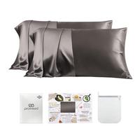PROMEED 100% Silk Pillowcase 2 Pack with Zipper, Both Sides Premium Mulberry Silk Pillow Cases Set of 2 for Hair and Skin, Anti BedHead, Anti Frizz (Standard 20"x26", Grey)