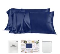 PROMEED 23 Momme Silk Pillowcases 2pcs Set, Mulberry Silk Pillow Case Set of 2, Ultra Soft Silk Pillowcase for Hair and Skin (Queen 20"x30", Navy)
