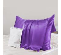PROMEED Upgraded Grade 6A+ Purple Silk Pillowcase with Zipper, 23 Momme Natural Mulberry Silk Pillow Cases for Hair and Skin - Easy Care with Laundry Bag (Standard 20"x26", Purple)