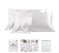 PROMEED White Silk Pillowcase 2 Pack for Hair and Skin, 100% 23 Momme Mulberry Silk Pillow Case Set of 2 with Hidden Zipper, Natural and Acne-Fighting (Queen 20"x30", White)
