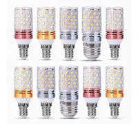 PromeLux 10PCS E14/E27 Base Corn Rose Gold Silver LED Bulb 120V-230V 8W-16W | E14 E27 Screw Corn Rose Gold Silver LED Bulbs Cool White 6500K Dimmable Halogen Replace 100W Flicker Free High Lumen Ceiling