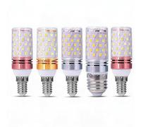 PromeLux 5PCS 120V-230V 8W-16W E14/E27 Corn Rose Gold Silver LED Bulbs | E14 E27 Corn Screw Rose Gold Silver LED Bulbs Warm White 3000K Dimmable Halogen Replace 70W, Aluminum Body Wide Voltage Lamp