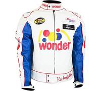 PROMENADE CHIC Ricky Wonder Racing Nights Leather Jacket with White & Blue Patches