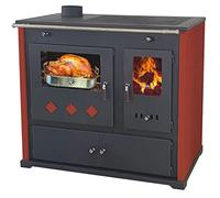 Prometey Red Wood Burning Stove with Cooking & Baking Features, Ceramic Material, 9.5 kW Heat Output, 87.54% Efficiency Energy Class, Suitable for Spaces Up to 95 sq meters
