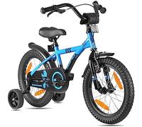 PROMETHEUS Kids bike 16 inch boy bike in colour blue & black with stabilisers | Caliper brake and backpedalling brake | From age 5 years | 16" BMX Edition 2017