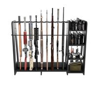 Prometis Gun Storage Racks - Freestanding Floor Wooden Rifle Rack with Pistol Shelves, 9+8 Slots Adjustable Height Storage Solutions and Gun Room Display Stand, Holds up to 9 Long Guns and 8 Handguns