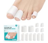 Promifun Silicone Toe Protectors - 12 Pack Gel Toe Caps Toe Sleeves for Hammer Toes, Corns, Calluses, Blisters - Soft Toe Tubes for Pain Relief, Missing or Ingrown Toenails (White,2L+6M+4S)