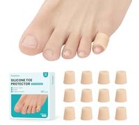 Promifun Silicone Toe Protectors - 12 Pack Gel Toe Caps Toe Sleeves for Hammer Toes, Corns, Calluses, Blisters - Soft Toe Tubes for Pain Relief, Missing or Ingrown Toenails (Beige,12S)