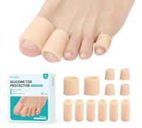 Promifun Silicone Toe Protectors - 12 Pack Gel Toe Caps Toe Sleeves for Hammer Toes, Corns, Calluses, Blisters - Soft Toe Tubes for Pain Relief, Missing or Ingrown Toenails (Beige,2L+6M+4S)