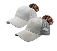 ProMindFun Baseball Cap for Women Girls Adjustable Ponytail Bun Compatible Camo Baseball Cap, 0002-2 Hats (Camouflage Fabric Grey + White), 6 7/8