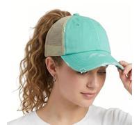 ProMindFun Womens Criss Cross Ponytail High Messy Bun Hats Distressed Baseball Caps Unconstructed Washed Dad Hat Girls Trucker Ponycaps - - 54-60 cm