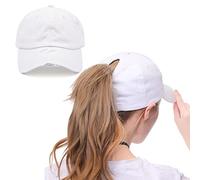 ProMindFun Womens Pony Hat High Ponytail Baseball Cap Girls Messy Bun Caps Camouflage Trucker Bad Hair Day Adjustable Dad Hat, 06-White, 7