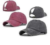 ProMindFun Womens Pony Hat High Ponytail Baseball Cap Girls Messy Bun Caps Camouflage Trucker Bad Hair Day Adjustable Dad Hat, 11-2packs(classic Black+wine), M