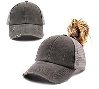 ProMindFun Womens Pony Hat High Ponytail Baseball Cap Girls Messy Bun Caps Camouflage Trucker Bad Hair Day Adjustable Dad Hat, 04-dark Grey, 7
