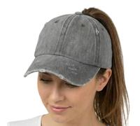 ProMindFun Womens Pony Hat High Ponytail Baseball Cap Girls Messy Bun Caps Camouflage Trucker Bad Hair Day Adjustable Dad Hat, 01-Solid Fabric Grey, 7