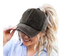ProMindFun Womens Pony Hat High Ponytail Baseball Cap Girls Messy Bun Caps Camouflage Trucker Bad Hair Day Adjustable Dad Hat, 01-Solid Fabric Black, 7