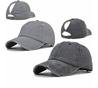 ProMindFun Womens Pony Hat High Ponytail Baseball Cap Girls Messy Bun Caps Camouflage Trucker Bad Hair Day Adjustable Dad Hat, 11-2packs(classic Black+grey), M