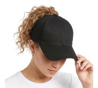 ProMindFun Womens Ponytail High Messy Bun Hats Distressed Baseball Caps Unconstructed Washed Dad Hat Girls Trucker Ponycaps, 16-Cotton Black, 7