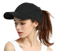 ProMindFun Womens Ponytail High Messy Bun Hats Distressed Baseball Caps Unconstructed Washed Dad Hat Girls Trucker Ponycaps, 16-Cotton Black, 7