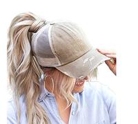 ProMindFun Womens Ponytail High Messy Bun Hats Distressed Baseball Caps Unconstructed Washed Dad Hat Girls Trucker Ponycaps - - 7