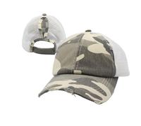 ProMindFun Womens Ponytail High Messy Bun Hats Distressed Baseball Caps Unconstructed Washed Dad Hat Girls Trucker Ponycaps, 0002-camo Fabric Grey, 7