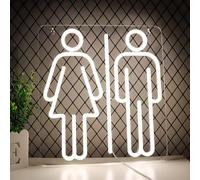Prominent Toilet Neon Sign, White Dimmable LED Wall Sign for Restroom, 13in USB Powered WC Sign for Bar Cafe Office Home