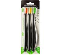 promis Brush Sustainable Toothbrush Made from Renewable raw Materials | bioplastic | Soft 6750 bristles | Recycled Packaging | Made in Germany | Italian Design | Ergonomic Handle (triopack, Black)