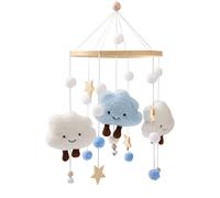Promise Babe Baby Mobile for Baby Cot,Cute Wooden Star Clouds Baby Mobiles Felt Cot Mobiles Nursery Wooden Crochet Mobiles Newborn Boy Girl Bed Bell Wind Chimes Hanging Deco Nursery Mobiles for Babies