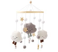Promise Babe Mobile Baby Wooden Star Clouds Felt Balls Room Hanging Bed Bell Crochet Wind Chime Newborn Kids Pendant Crib Changing Table Deco Moon Mobile, smalll grey