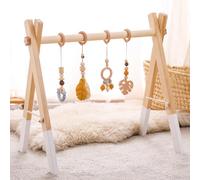 Promise Babe Play Arch Baby Wooden Baby Gym Wooden Baby Play Arch Newborn Toys Play Arch Activity Center Baby Yellow Pendant Design Removable Play Arch Babies Wooden